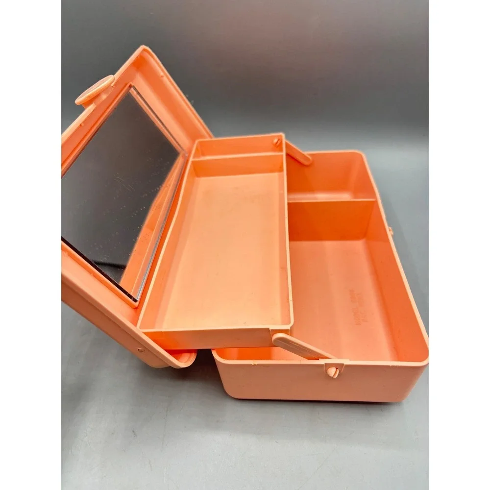 Vintage Caboodles Model 2605 Makeup Case Peach Pink Mirror Organizer 90s‎ Retro